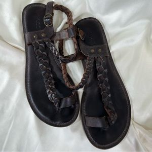 Fossil womens leather braided sandals in dark brown size 8